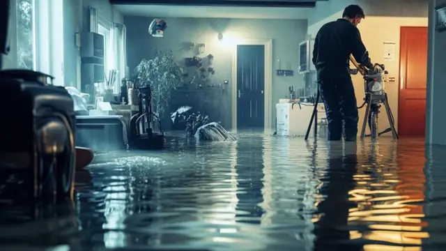 Person documenting a flooded room with a camera